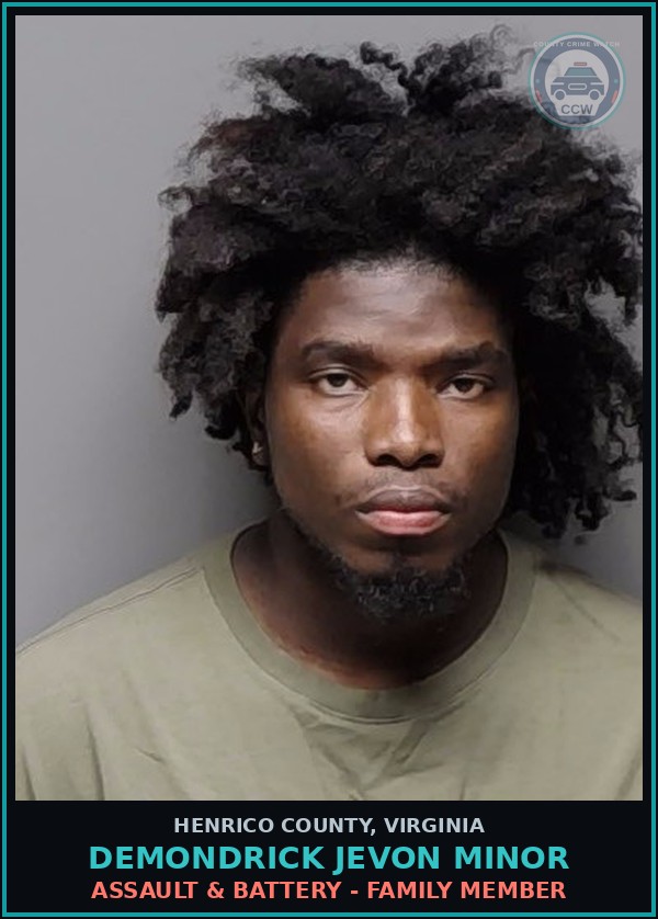 Booking mugshot of Demondrick Jevon Minor in Henrico County