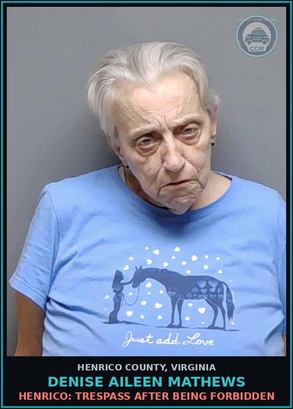 Booking mugshot of Denise Aileen Mathews in Henrico County
