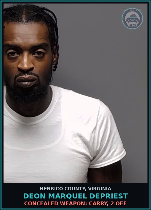 Booking mugshot of Deon Marquel Depriest in Henrico County