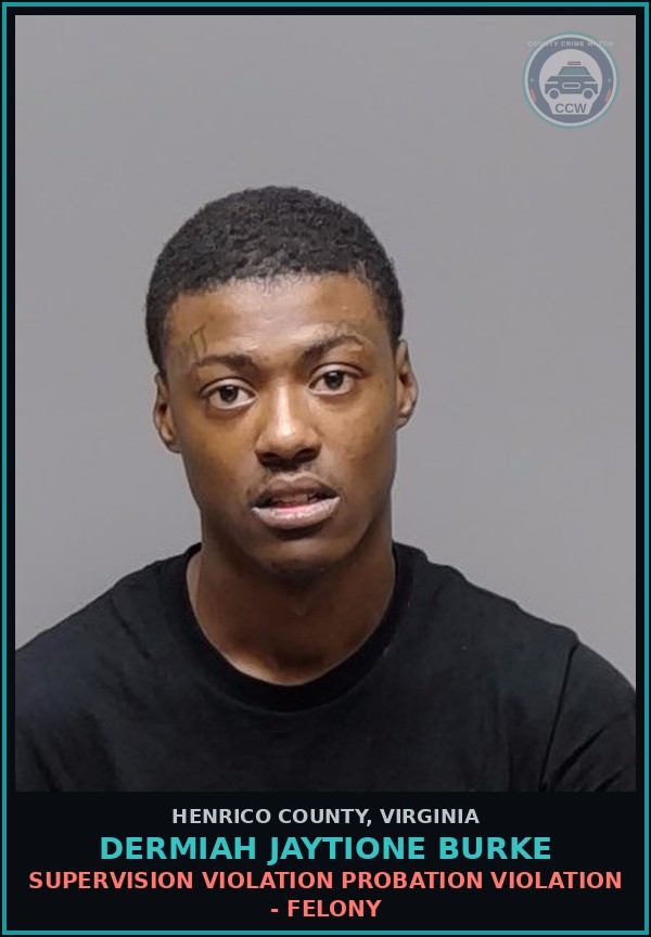 Booking mugshot of Dermiah Jaytione Burke in Henrico County