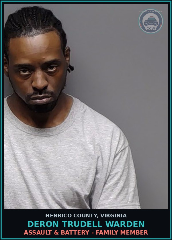 Booking mugshot of Deron Trudell Warden in Henrico County