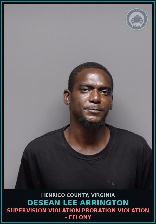Booking mugshot of Desean Lee Arrington in Henrico County