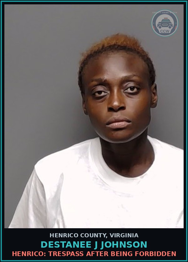 Booking mugshot of Destanee J Johnson in Henrico County