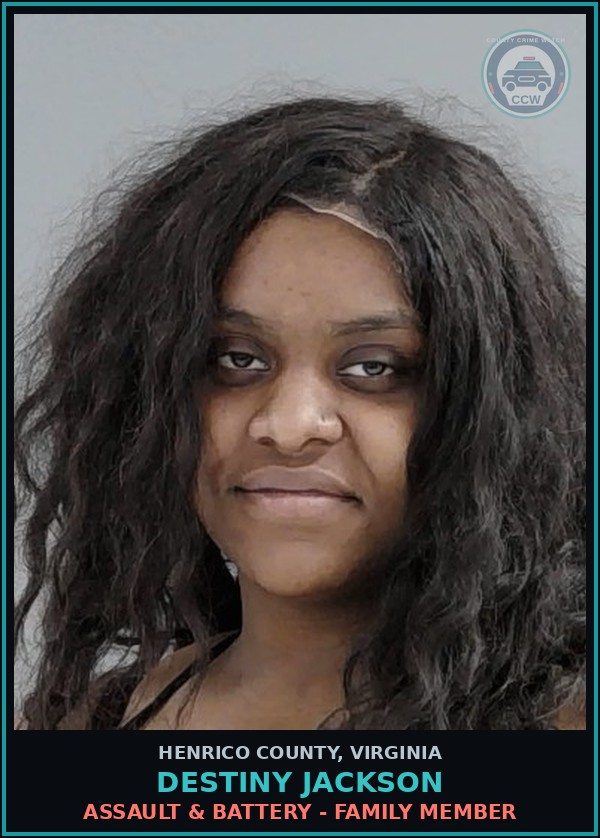 Booking mugshot of Destiny Jackson in Henrico County