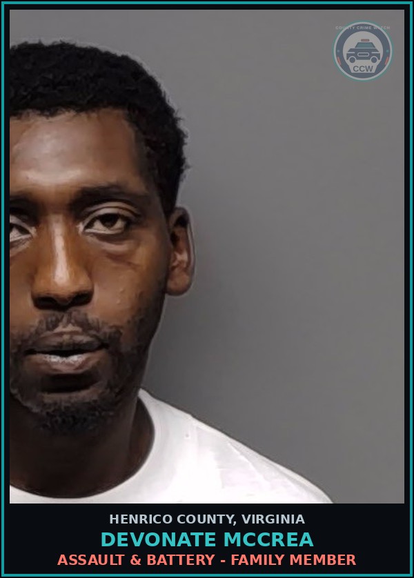 Booking mugshot of Devonate Mccrea in Henrico County
