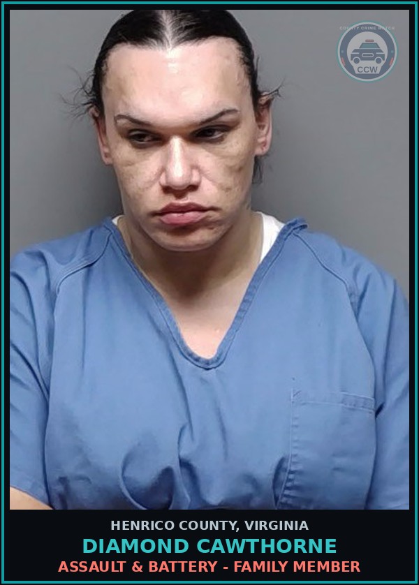 Booking mugshot of Diamond Cawthorne in Henrico County