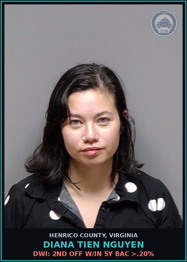 Booking mugshot of Diana Tien Nguyen in Henrico County