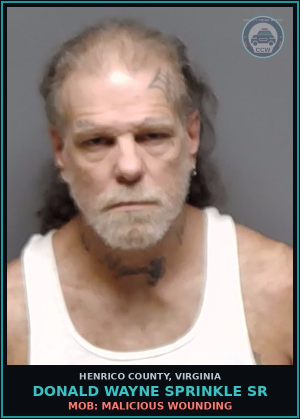 Booking mugshot of Donald Wayne Sprinkle Sr in Henrico County