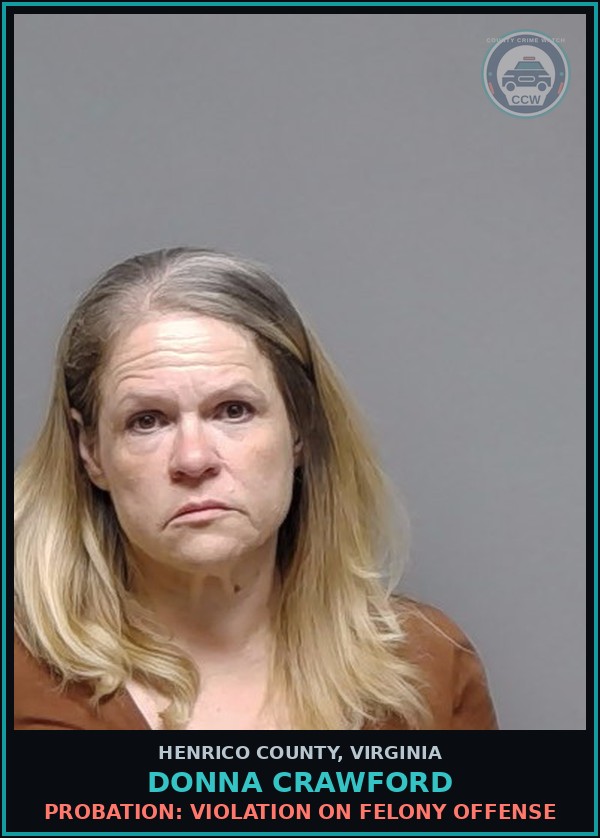 Booking mugshot of Donna Crawford in Henrico County