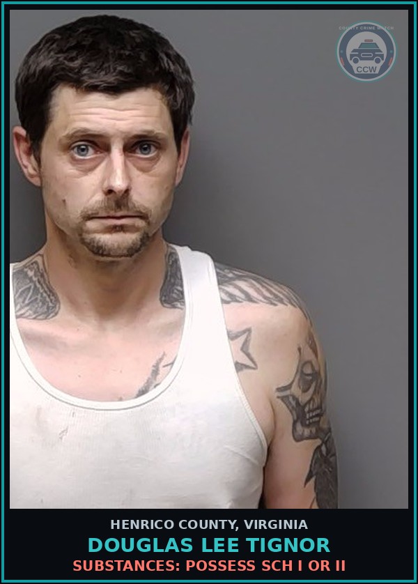Booking mugshot of Douglas Lee Tignor in Henrico County