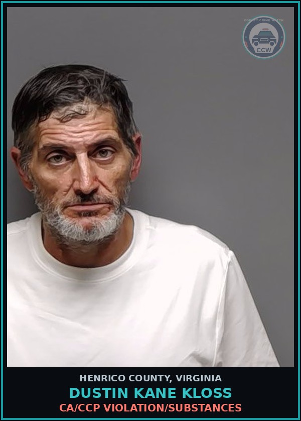 Booking mugshot of Dustin Kane Kloss in Henrico County