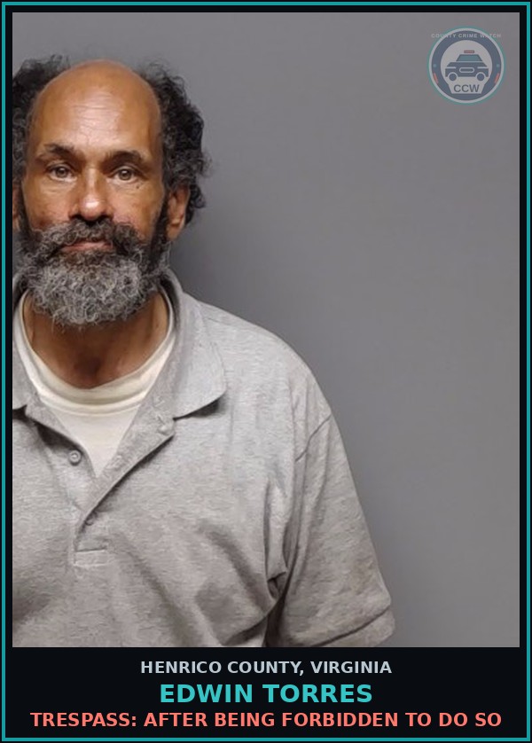 Booking mugshot of Edwin Torres in Henrico County