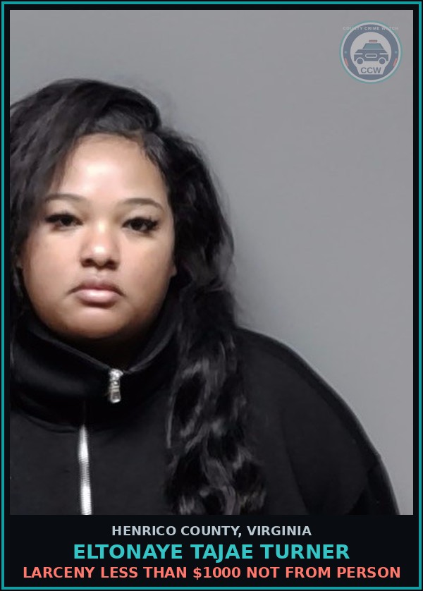 Booking mugshot of Eltonaye Tajae Turner in Henrico County