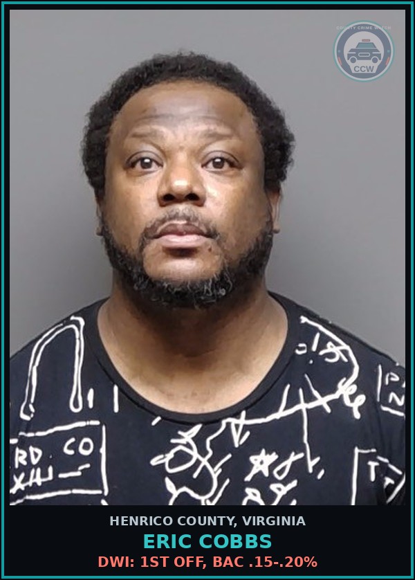 Booking mugshot of Eric Cobbs in Henrico County