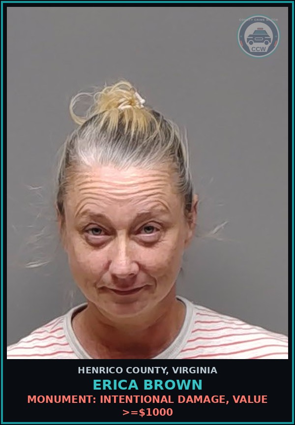 Booking mugshot of Erica Brown in Henrico County