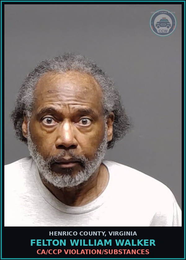 Booking mugshot of Felton William Walker in Henrico County