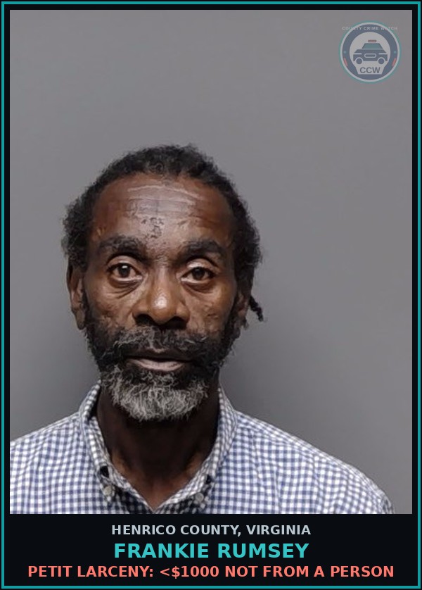 Booking mugshot of Frankie Rumsey in Henrico County
