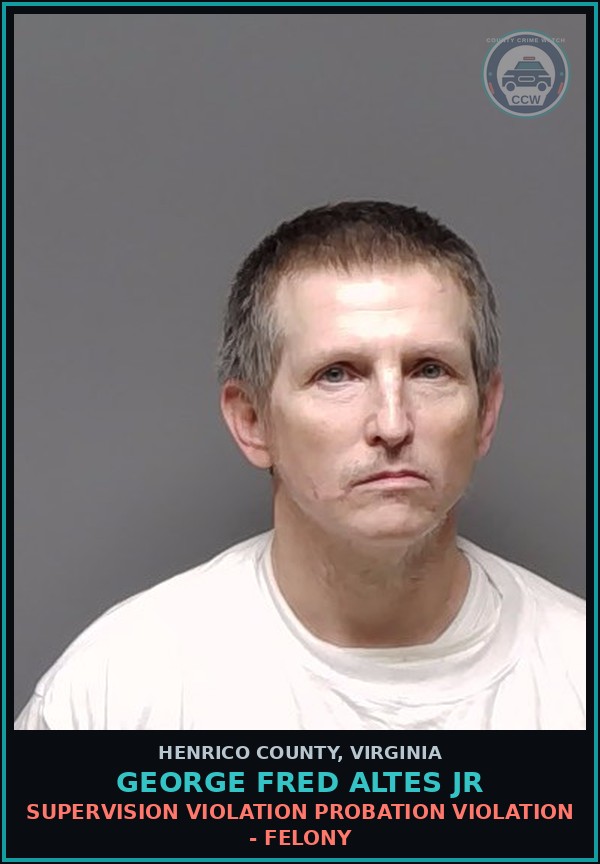 Booking mugshot of George Fred Altes Jr in Henrico County