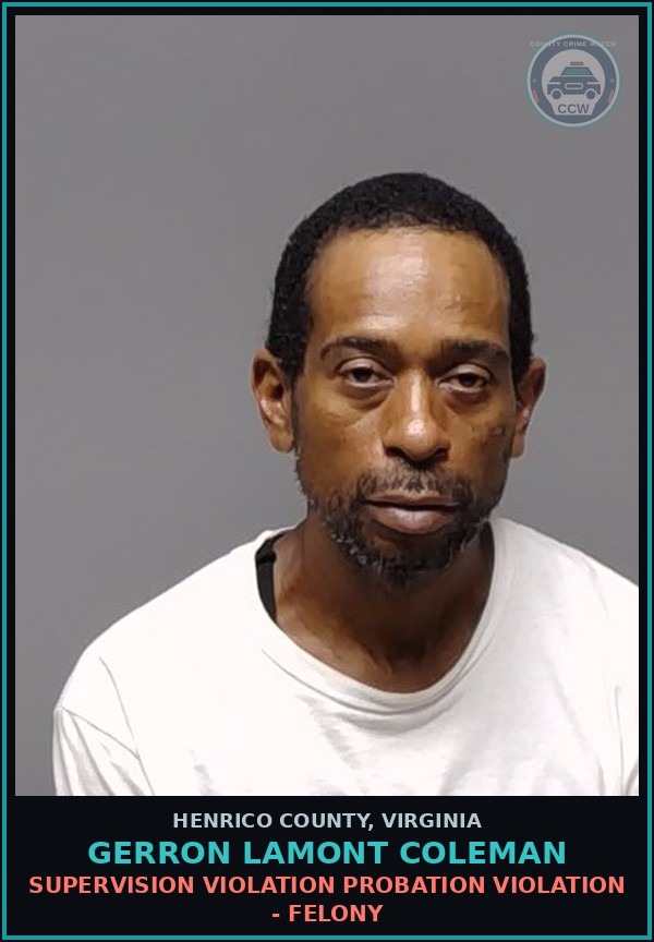 Booking mugshot of Gerron Lamont Coleman in Henrico County