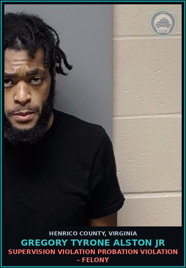 Booking mugshot of Gregory Tyrone Alston Jr in Henrico County