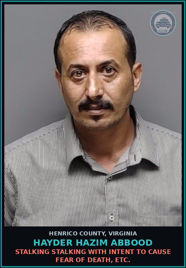 Booking mugshot of Hayder Hazim Abbood in Henrico County