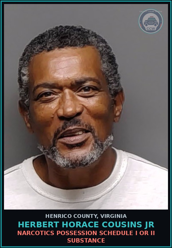 Booking mugshot of Herbert Horace Cousins Jr in Henrico County