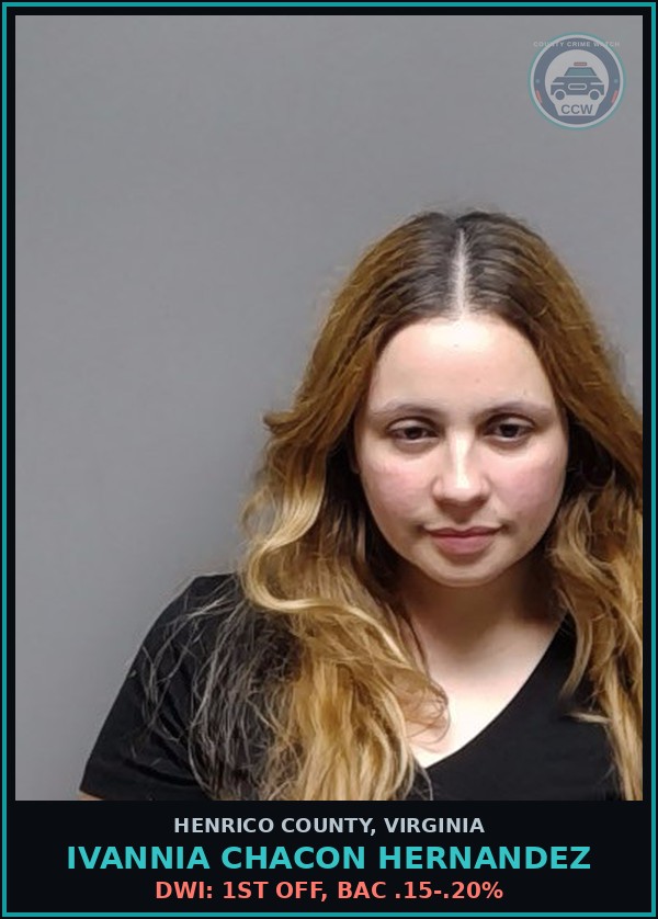 Booking mugshot of Ivannia Chacon Hernandez in Henrico County