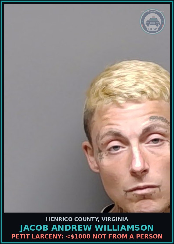 Booking mugshot of Jacob Andrew Williamson in Henrico County