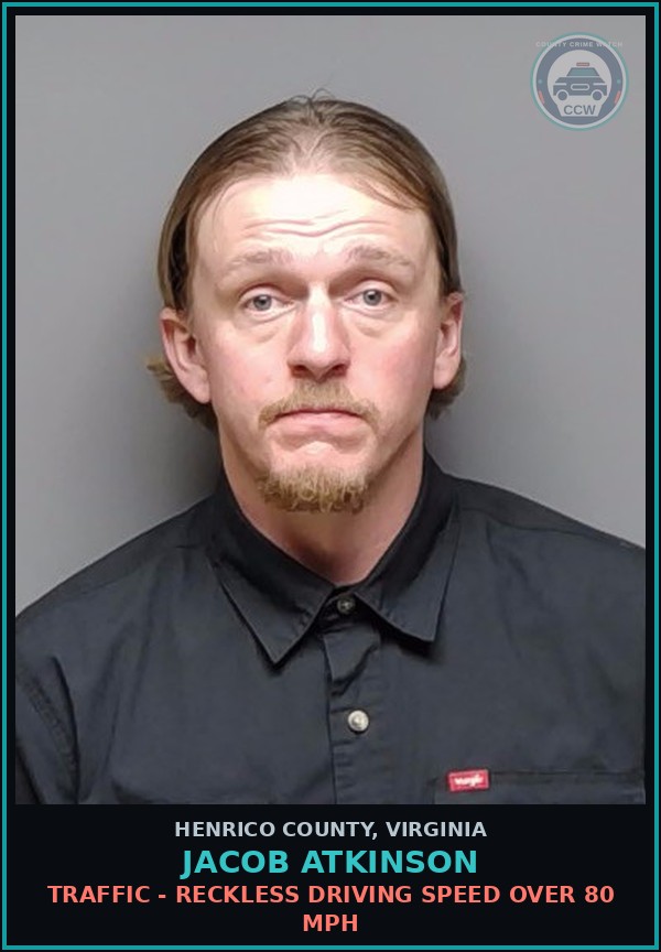 Booking mugshot of Jacob Atkinson in Henrico County