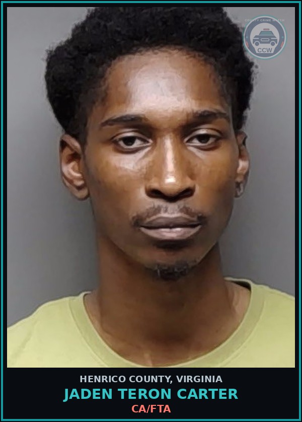 Booking mugshot of Jaden Teron Carter in Henrico County