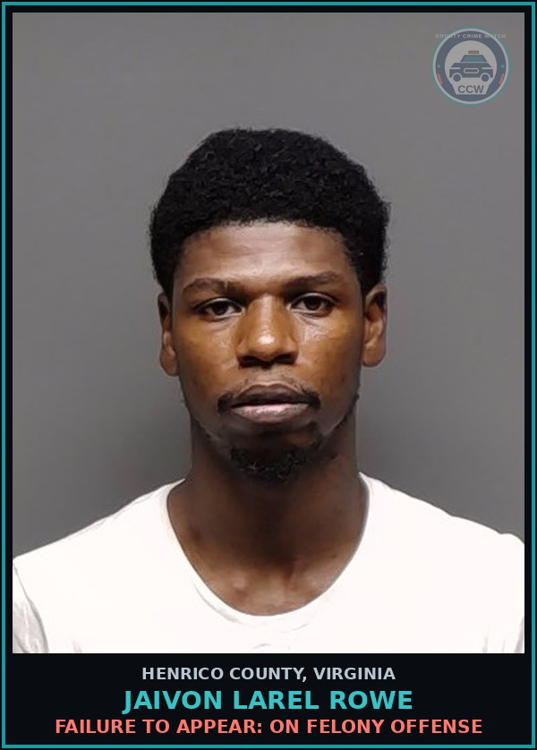 Booking mugshot of Jaivon Larel Rowe in Henrico County