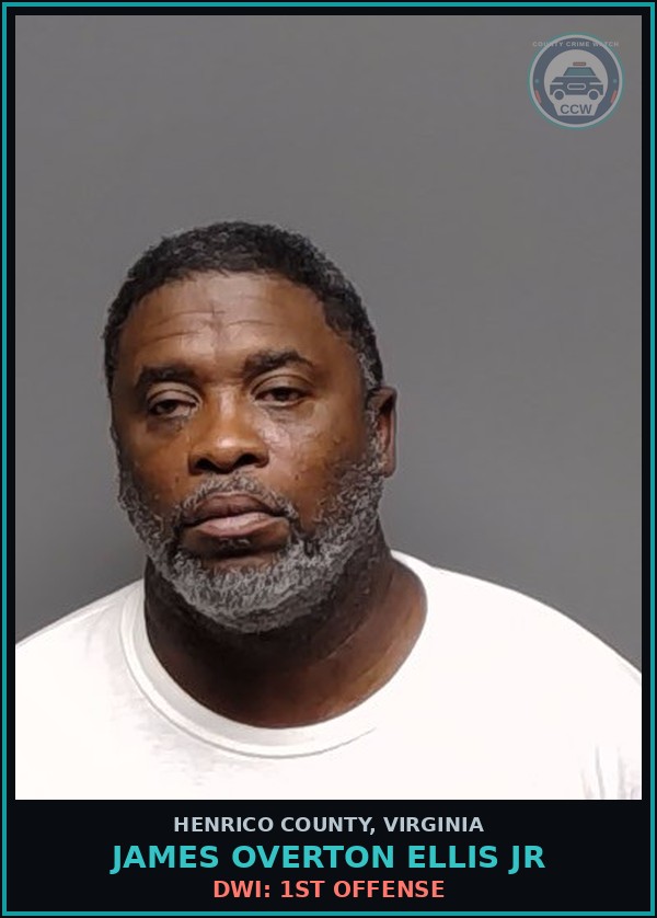 Booking mugshot of James Overton Ellis Jr in Henrico County