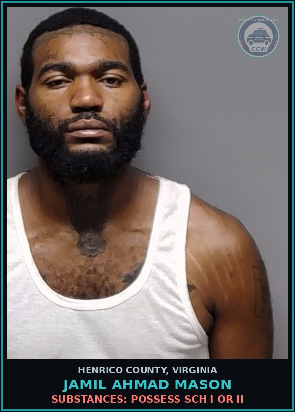Booking mugshot of Jamil Ahmad Mason in Henrico County