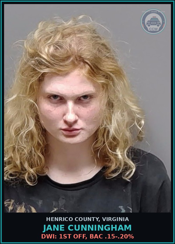 Booking mugshot of Jane Cunningham in Henrico County