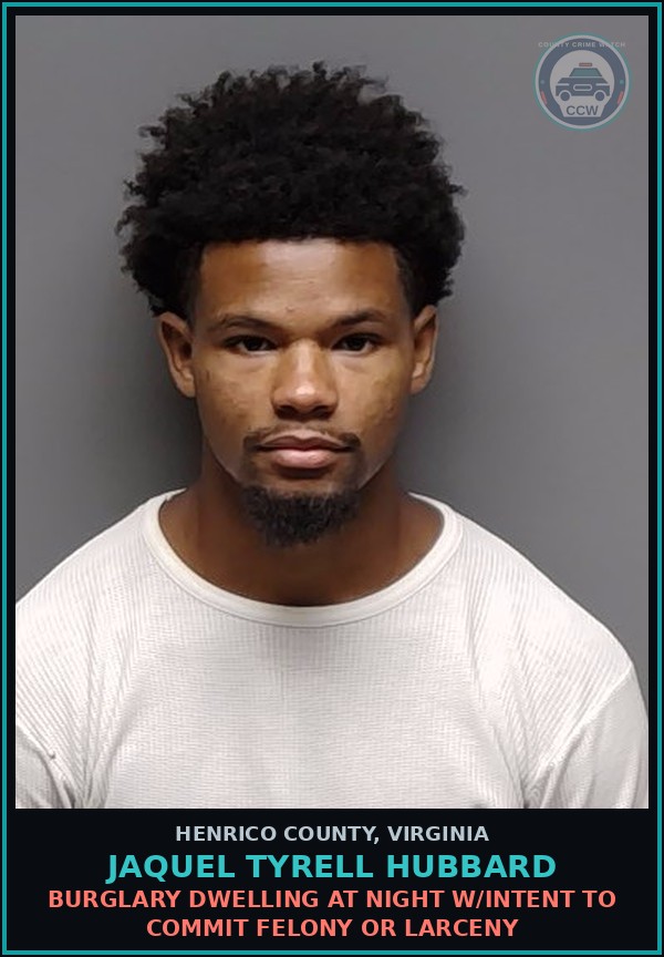 Booking mugshot of Jaquel Tyrell Hubbard in Henrico County