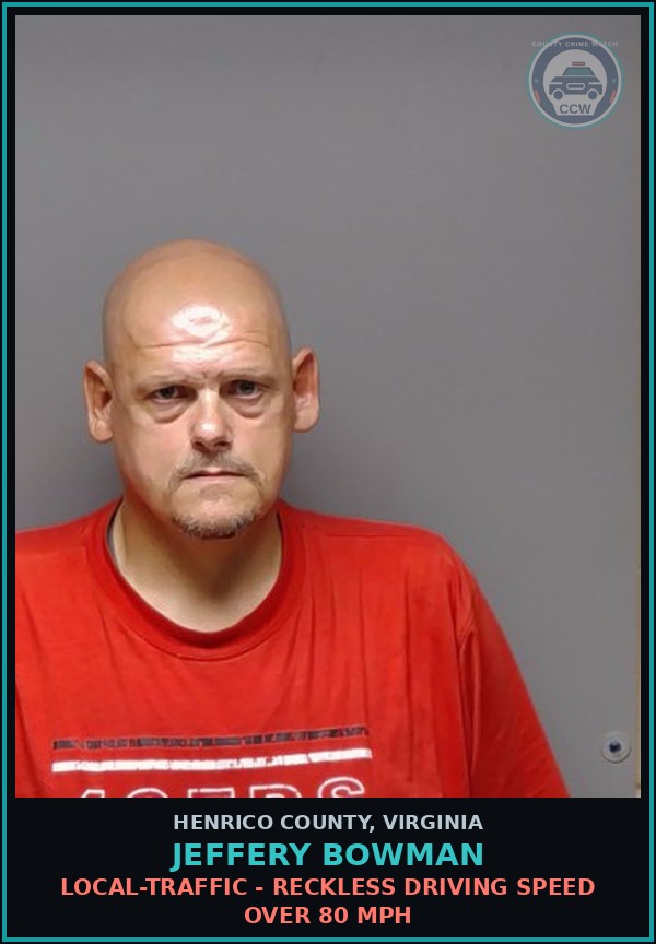 Booking mugshot of Jeffery Bowman in Henrico County