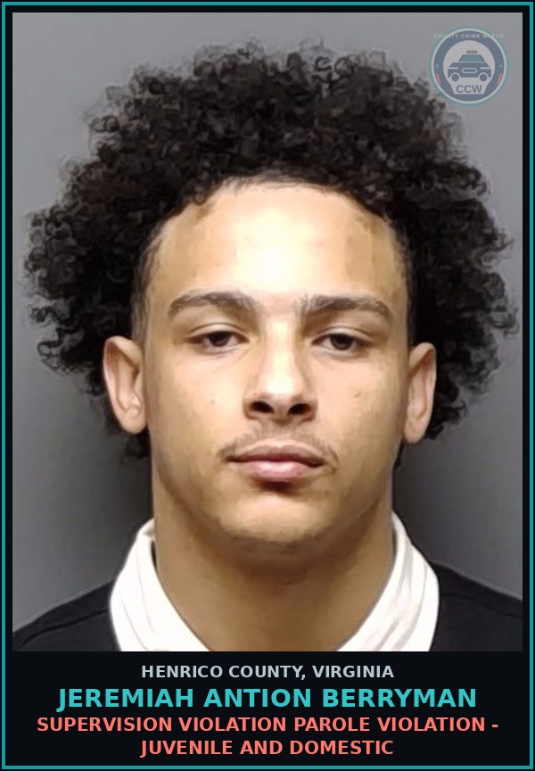 Booking mugshot of Jeremiah Antion Berryman in Henrico County