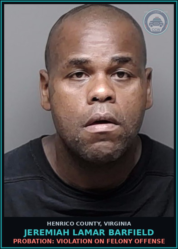 Booking mugshot of Jeremiah Lamar Barfield in Henrico County