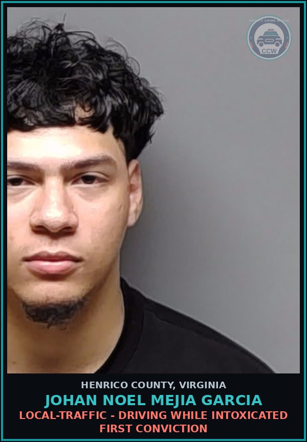 Booking mugshot of Johan Noel Mejia Garcia in Henrico County