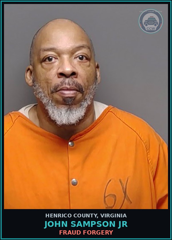 Booking mugshot of John Sampson Jr in Henrico County
