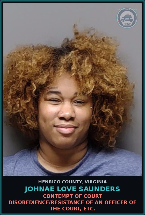 Booking mugshot of Johnae Love Saunders in Henrico County