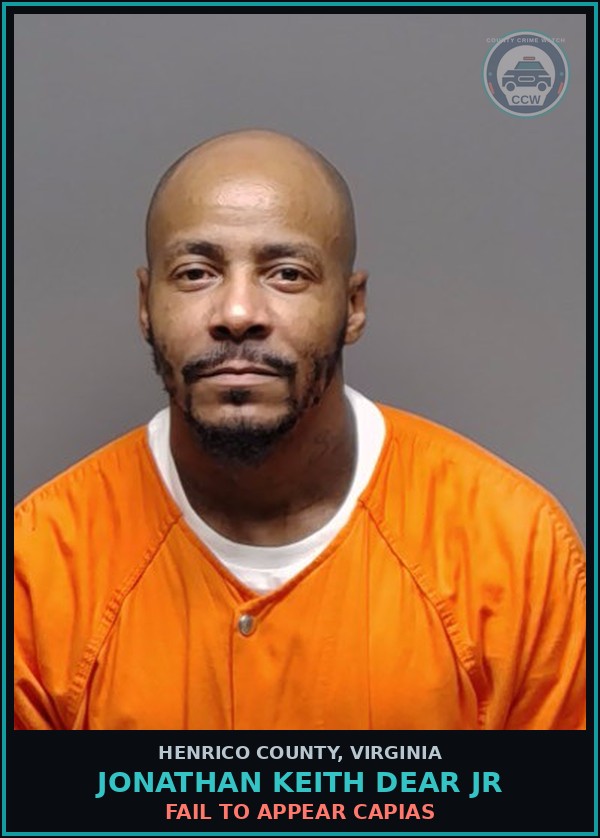 Booking mugshot of Jonathan Keith Dear Jr in Henrico County