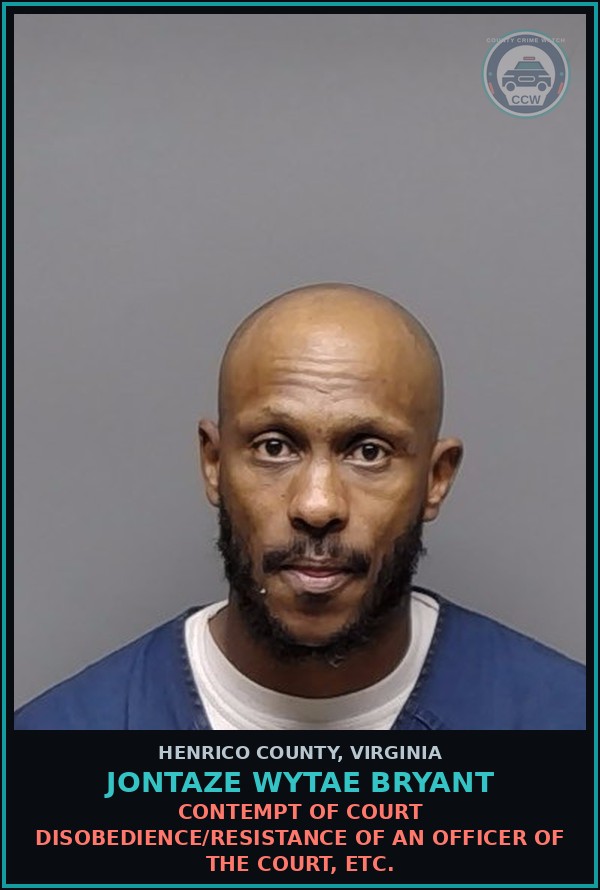 Booking mugshot of Jontaze Wytae Bryant in Henrico County