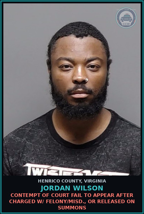 Booking mugshot of Jordan Wilson in Henrico County
