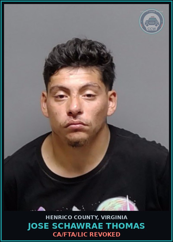Booking mugshot of Jose Schawrae Thomas in Henrico County