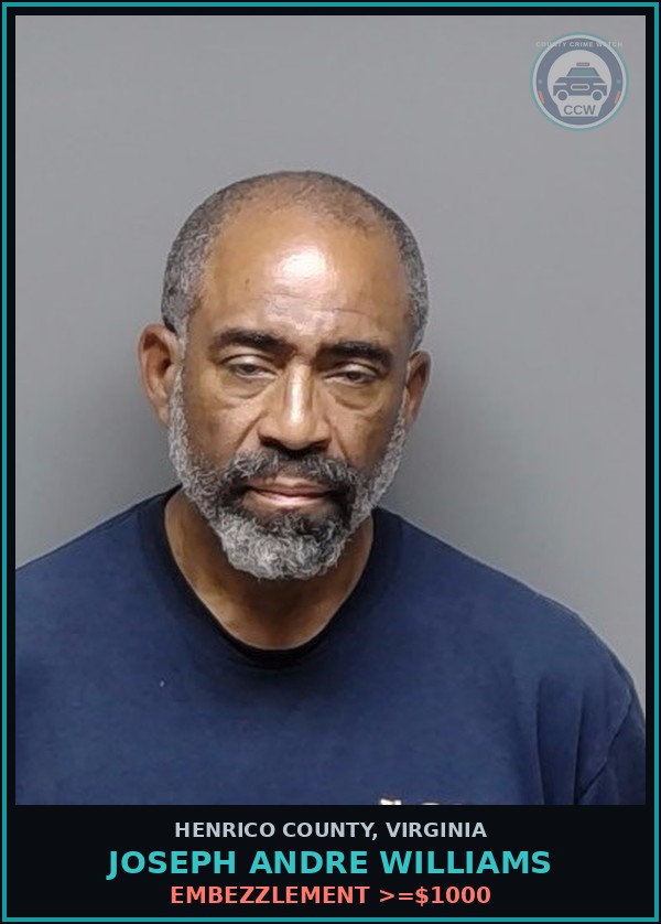 Booking mugshot of Joseph Andre Williams in Henrico County