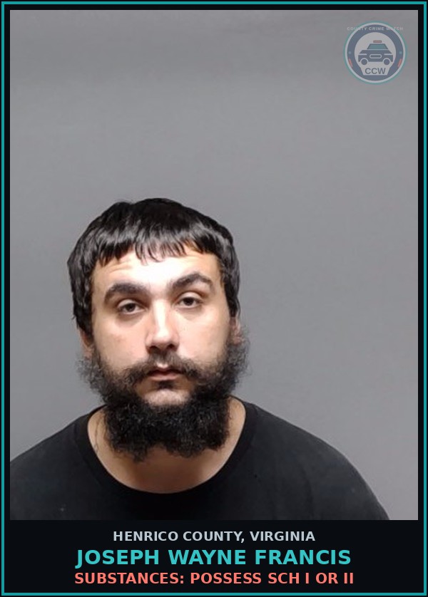 Booking mugshot of Joseph Wayne Francis in Henrico County