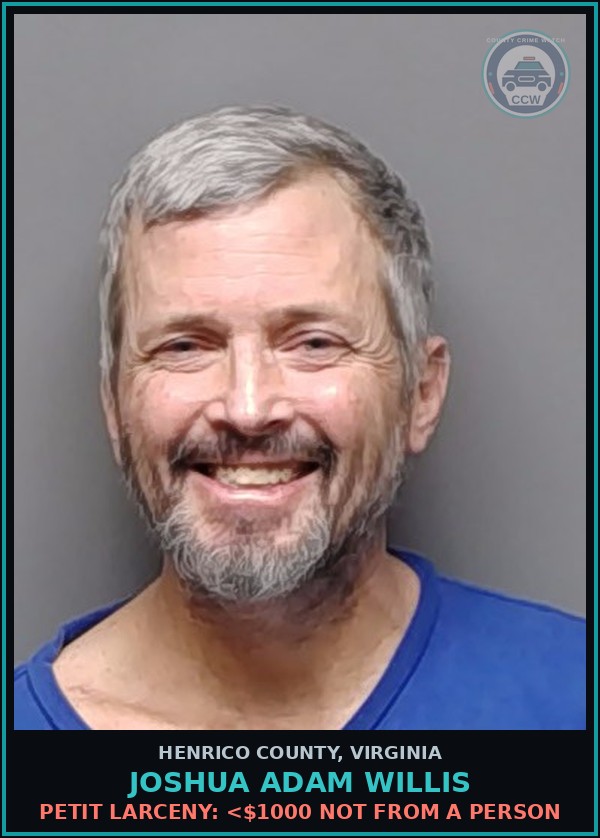 Booking mugshot of Joshua Adam Willis in Henrico County