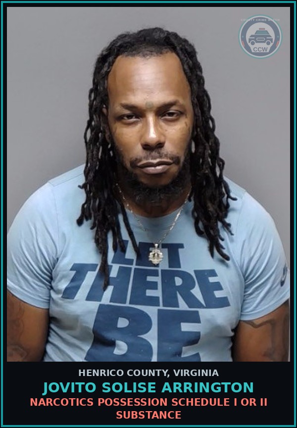 Booking mugshot of Jovito Solise Arrington in Henrico County
