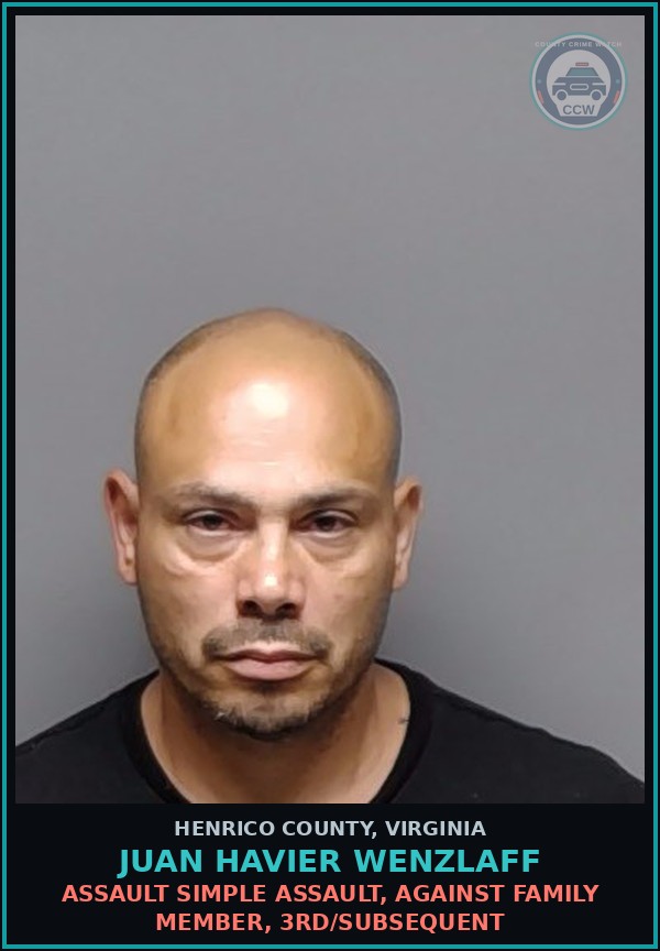 Booking mugshot of Juan Havier Wenzlaff in Henrico County